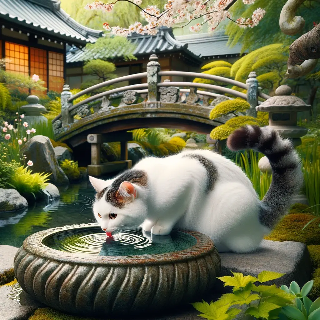 プロンプトは「水を飲む日本猫の写真を生成してください」by DALL-E