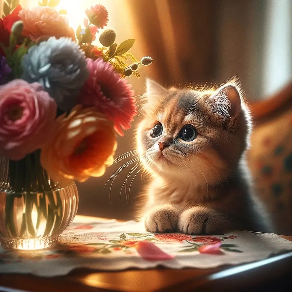 プロンプトは「花瓶の横に座る子猫の写真を生成してください」by DALL-E