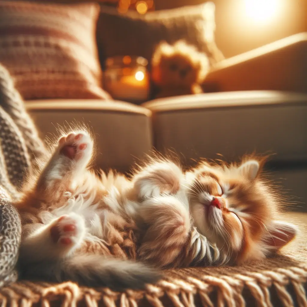 プロンプトは「へそ天で気持ち良さそうに眠る子猫の写真を生成してください」by DALL-E