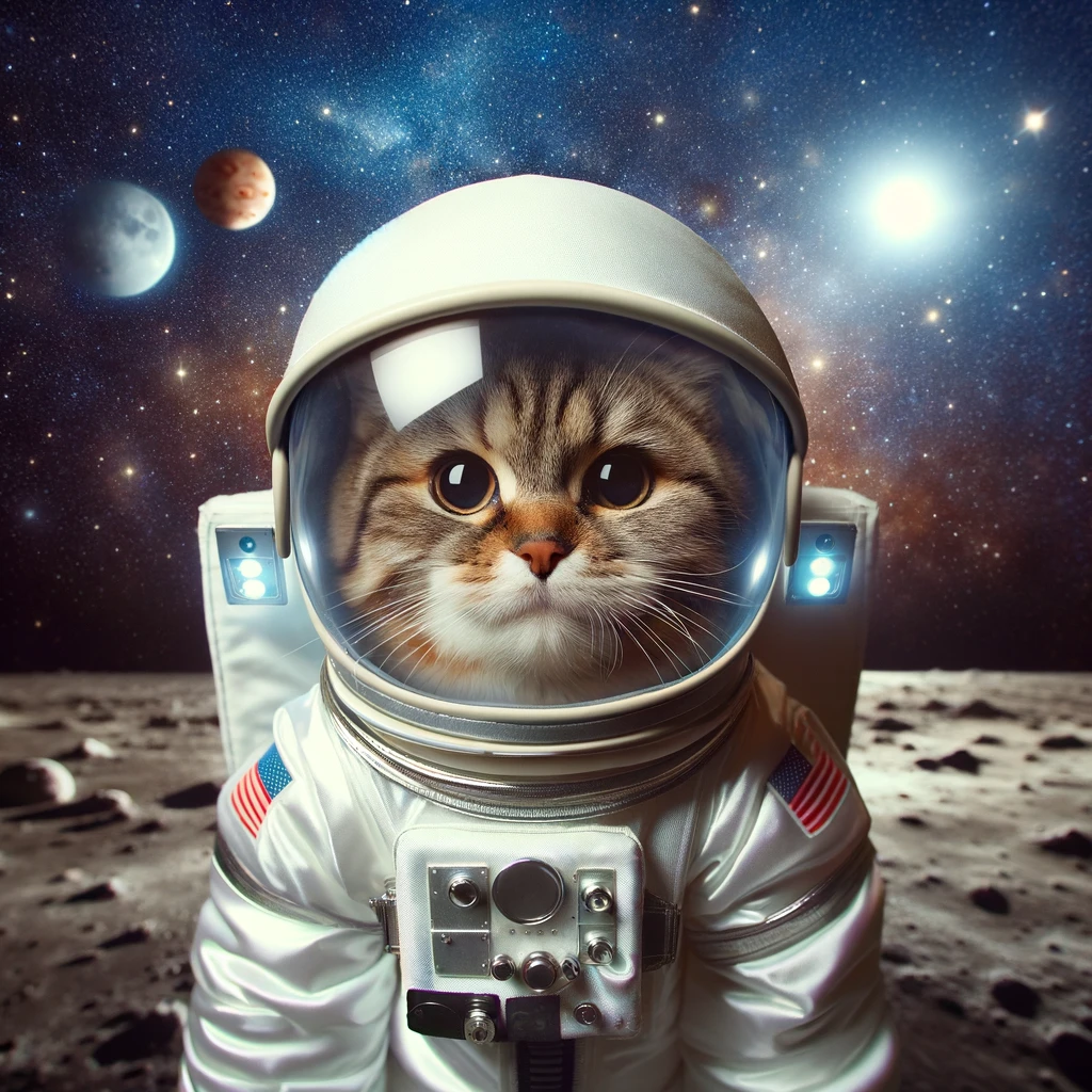 プロンプトは「スペーススーツを着た宇宙飛行士の猫の写真を生成してください」by DALL-E