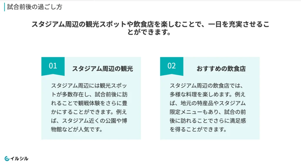 イルシルで作成した「プロ野球観戦の楽しみ方」スライド