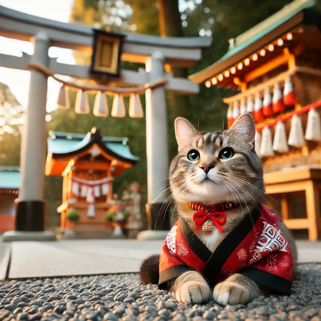 プロンプトは「初詣をする猫の写真を生成してください」by DALL-E