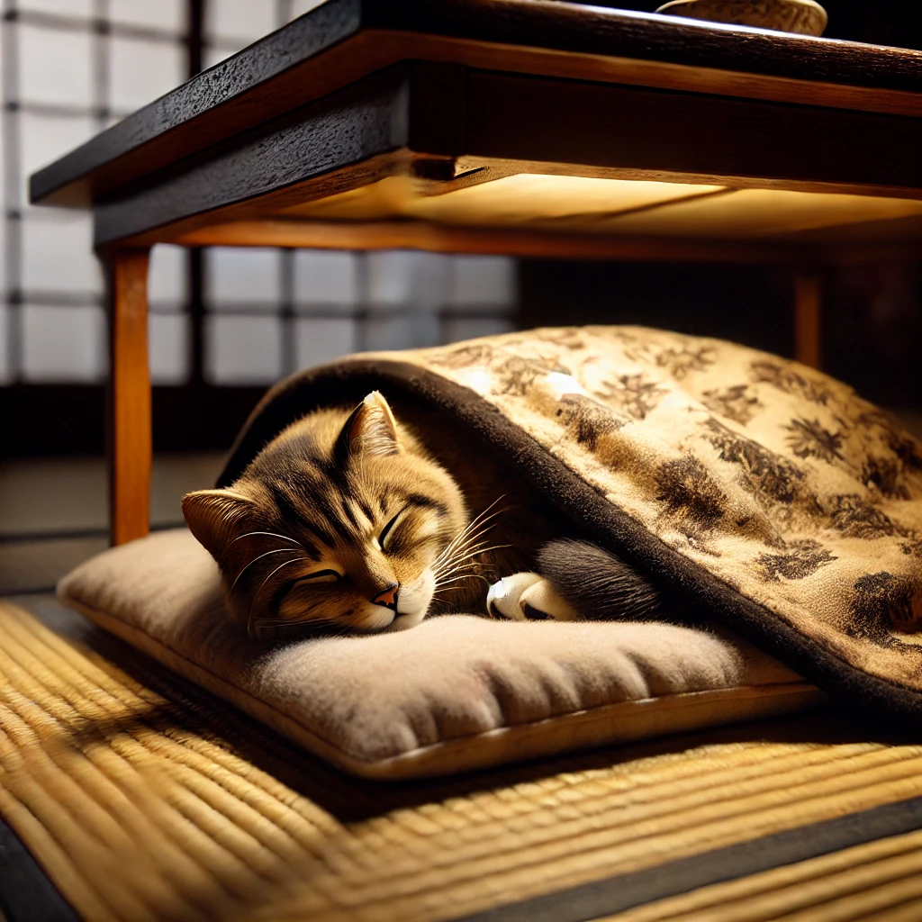 プロンプトは「こたつで眠る猫の写真を生成してください」by DALL-E